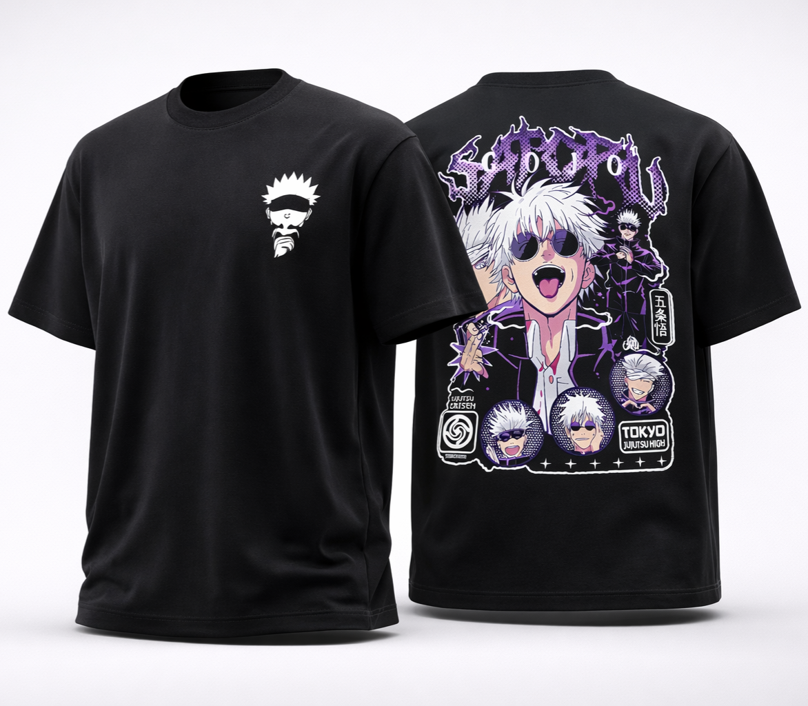 “Premium Black Oversized Anime Graphic T-Shirt – Minimal Front, Bold Back Print | GenZ Streetwear Drip”