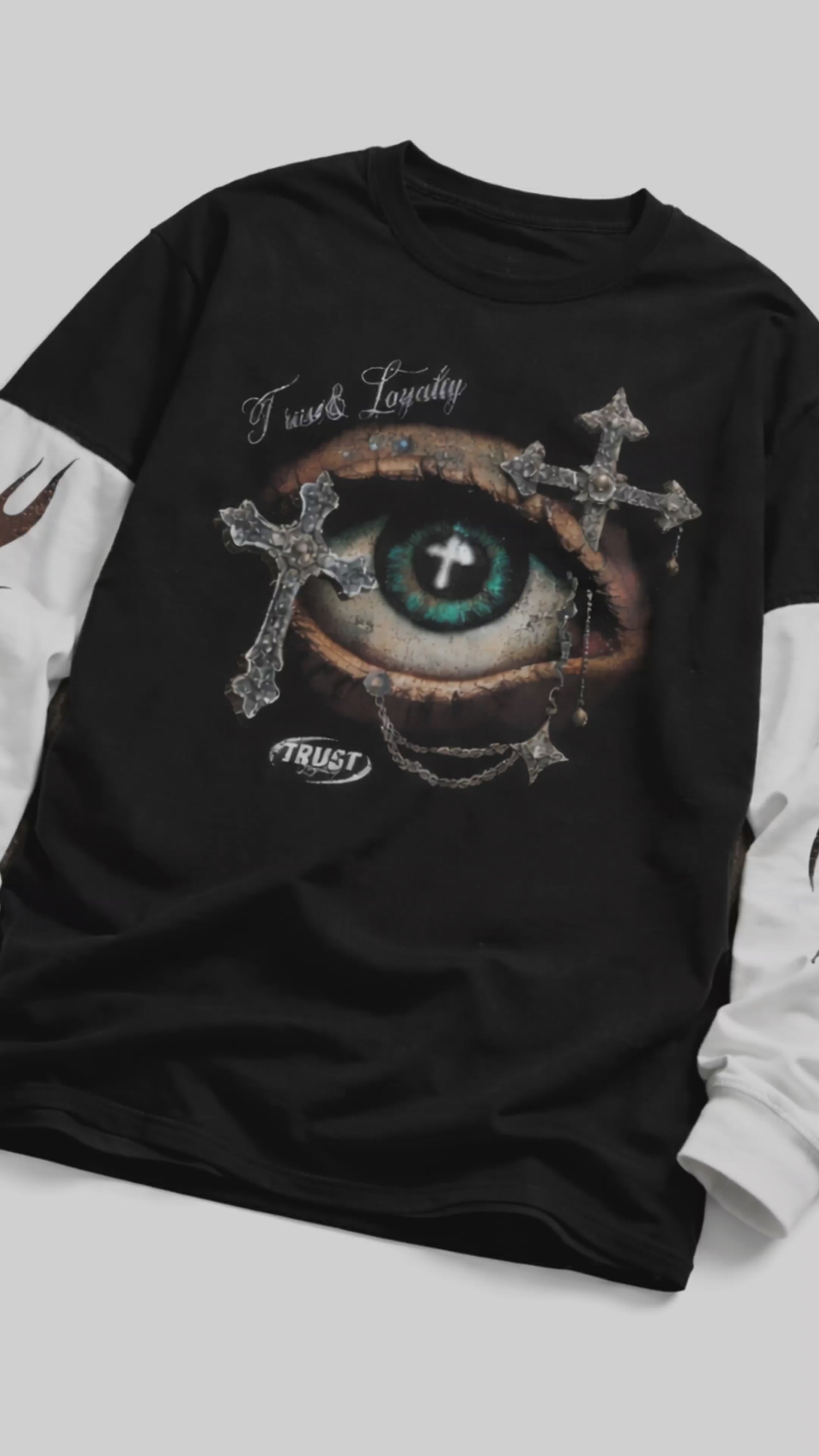 NexusGoods Trust & Loyalty Graphic Oversized Tee – Gothic Eye Print Streetwear T-Shirt