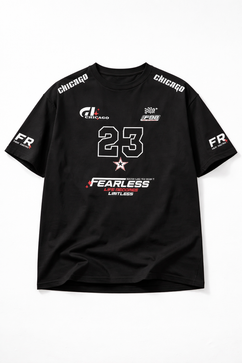 NexusGoods Fearless 23 Chicago Graphic Oversized T-Shirt – Racing Inspired Streetwear Tee