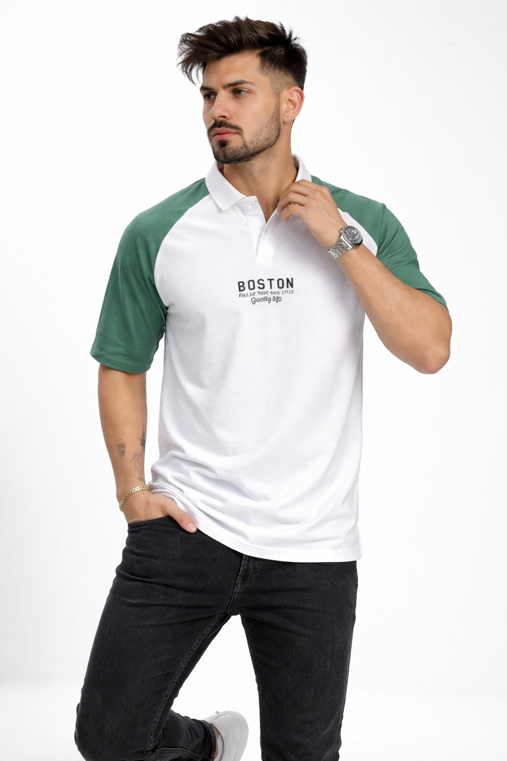 NexusGoods Boston Contrast Sleeve Polo T-Shirt – Premium Casual Slim Fit Tee
